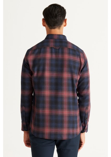 ALTINYILDIZ CLASSICS Erkek Lacivert-Bordo Slim Fit Dar Kesim Düğmeli Yaka Pamuklu Gömlek indirimleri