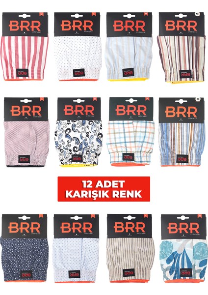 Karışık Renk ve Desenli 12’li Paket Pamuklu Poplin Boxer Şort