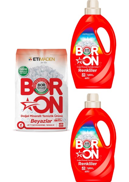 Doğal Mineralli Toz Temizlik Ürünü Beyazlar + Boron Sıvı Temizlik Ürünü Renkliler 2 Adet