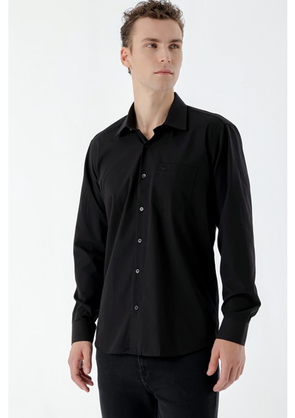 Erkek Siyah Basic Cepli Regular Fit Gömlek fiyatları