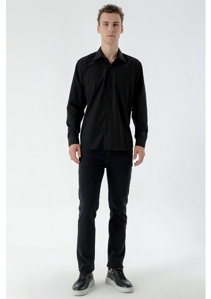 Erkek Siyah Basic Cepli Regular Fit Gömlek indirimleri