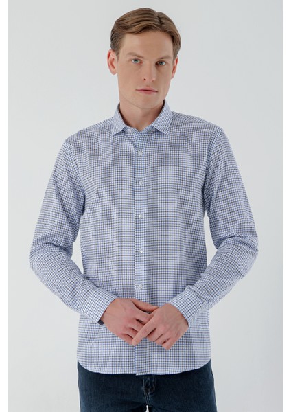 Erkek Mavi B.gabardin Pamuk Desenli Slim Fit Gömlek fiyatları