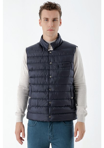 Erkek Lacivert Polyester Çıtçıtlı Kapitone Yelek