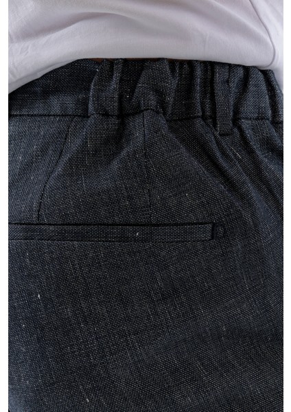 Erkek Lacivert Poliviskon Keten Desenli Yandan Lastikli Slim Fit Pantolon fırsatları