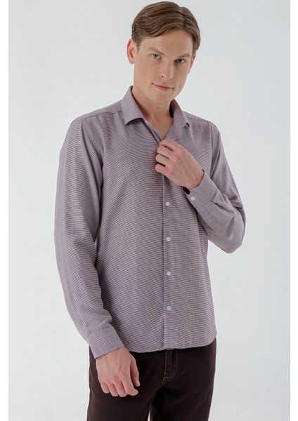 Erkek Bordo Trend Baskılı Desenli Italyan Yaka Slim Fit Gömlek fiyatları