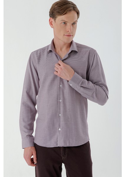 Erkek Bordo Trend Baskılı Desenli Italyan Yaka Slim Fit Gömlek modelleri