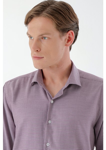 Erkek Bordo Trend Baskılı Desenli Italyan Yaka Slim Fit Gömlek fırsatları