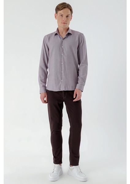 Erkek Bordo Trend Baskılı Desenli Italyan Yaka Slim Fit Gömlek indirimleri