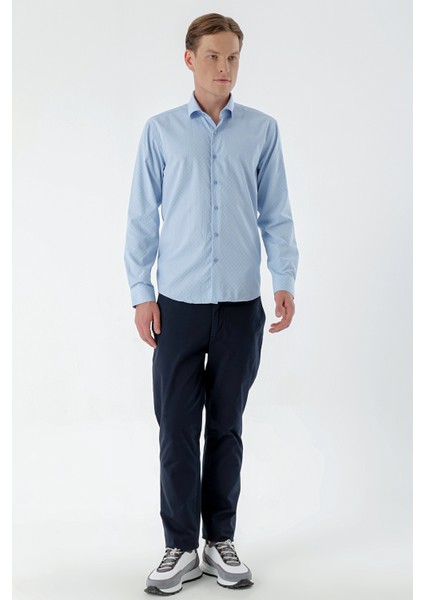 Erkek A. Mavi Trend Çizgili Panolu Italyan Yaka Slim Fit Gömlek indirimleri