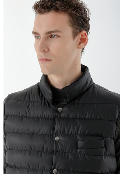 Erkek Siyah Polyester Çıtçıtlı Kapitone Yelek