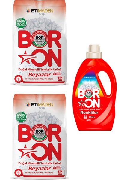 Doğal Mineralli Toz Temizlik Ürünü Beyazlar 2 Adet + Boron Sıvı Temizlik Ürünü Renkliler