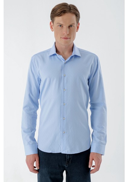 Erkek A. Mavi Parma Armür Şamre Desenli Slim Fit Gömlek fırsatları