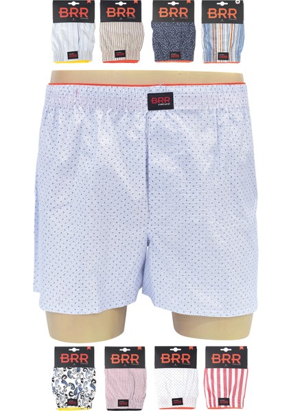 Karışık Renk ve Desenli 9’lu Paket Pamuklu Poplin Boxer Şort