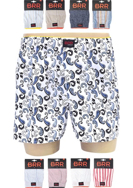 Karışık Renk ve Desenli 9’lu Paket Pamuklu Poplin Boxer Şort