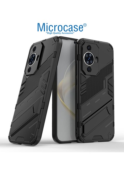 Realme C55 Matrix Serisi Armor Standlı Perfect Koruma Kılıf - Siyah AL3416