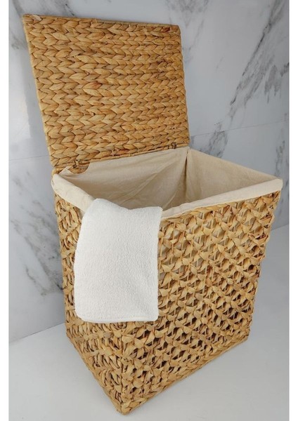 Dikdörtgen Katlanabilir Kelebek Desenli Hasır Bambu Kirli Çamaşır Sepeti Kahverengi - CL-11045