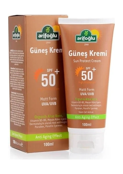 Güneş Kremi 50+ Organik Aloe Veralı Anti Aging 100ml