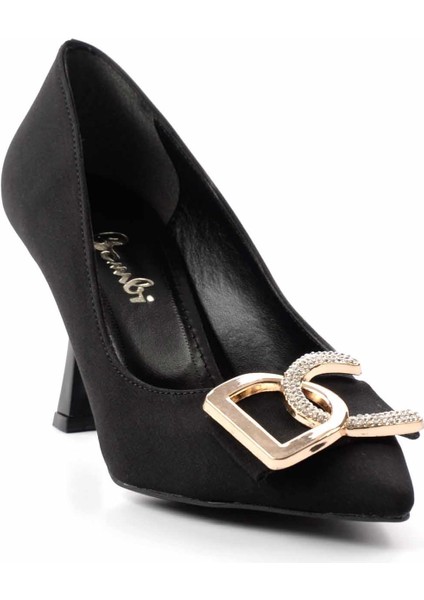 Mat Siyah Saten Kadın Klasik Topuklu Ayakkabı K01596189138 modelleri