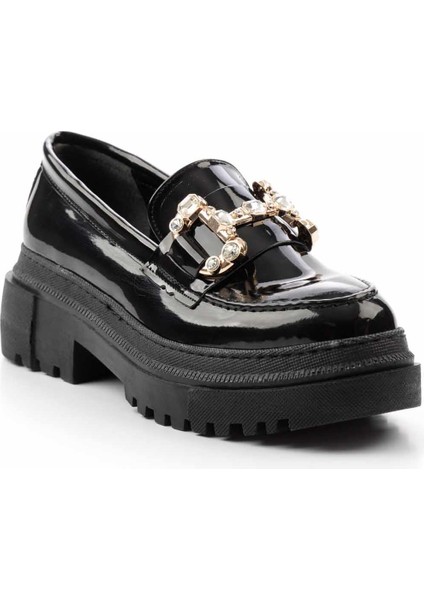Siyah Rugan Kadın Loafer Ayakkabı K01503742008