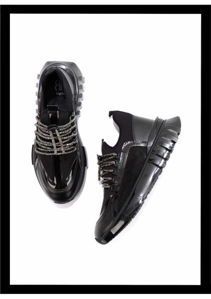 Siyah Siyah Streç Kadın Sneaker K01413055209