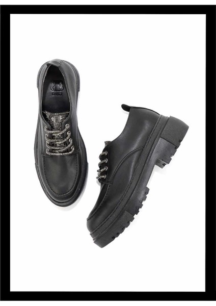Siyah Platin Taşlı Kadın Loafer Ayakkabı K01503741709