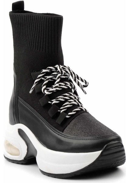 Siyah Simli Kadın Sneaker K02932402378