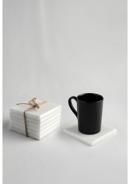 6'lı Set Kare Bardak Altlığı Gerçek Ince Mermer