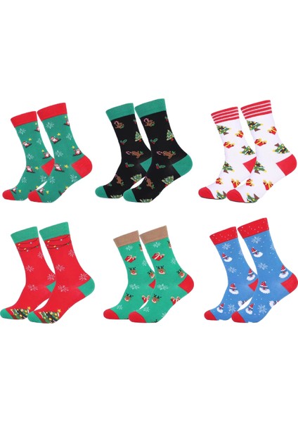 Erkek 6'lü Pamuklu Uzun Çorap Noel Hediye Christmas (Yurt Dışından)