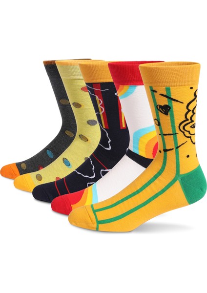 Erkek 5'lü Pamuklu Uzun Çorap Noel Hediye Christmas (Yurt Dışından)