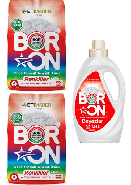 Doğal Mineralli Toz Temizlik Ürünü Renkliler 2 Adet + Boron Sıvı Temizlik Ürünü Beyazlar