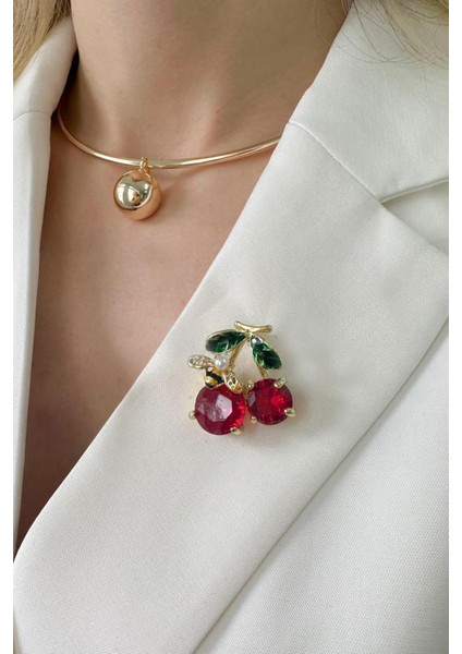 Arı Detaylı Kiraz Broş (En:2 cm Boy:3 Cm)