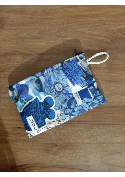 Fairy Aesthetik Skull Kiss Mavi Desenli Tasarım Bez Kalemlik-Cüzdan