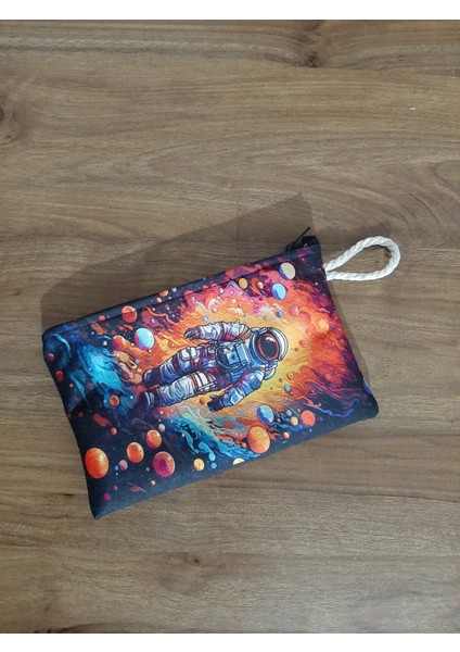 Astronot Desenli Tasarım Bez Kalemlik-Cüzdan