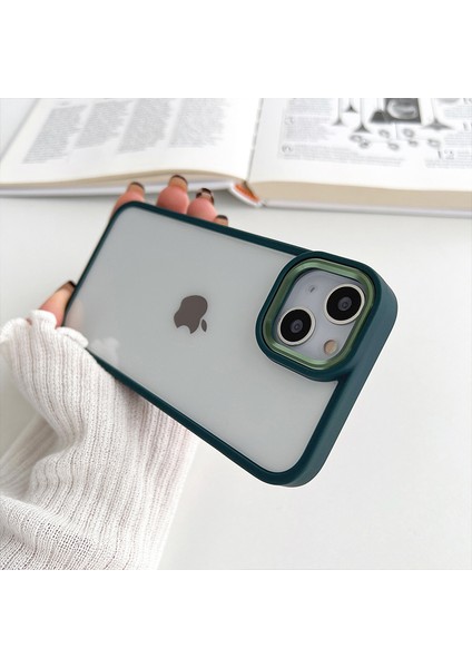 iPhone 15 Plus Uyumlu Kılıf Metal Tuş ve Kamera Çerçeveli Arkası Sararmaz Şeffaf Kenarları Renkli