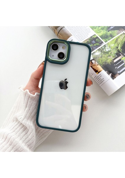 iPhone 15 Plus Uyumlu Kılıf Metal Tuş ve Kamera Çerçeveli Arkası Sararmaz Şeffaf Kenarları Renkli modelleri