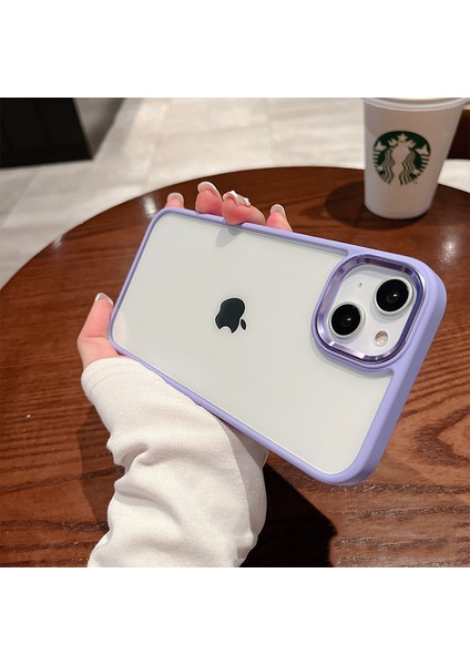 iPhone 15 Plus Uyumlu Kılıf Metal Tuş ve Kamera Çerçeveli Arkası Sararmaz Şeffaf Kenarları Renkli
