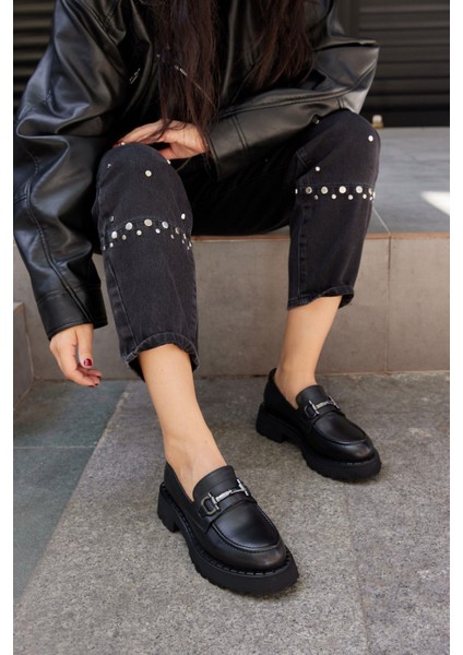 Ossy Siyah Deri Kadın Loafer modelleri