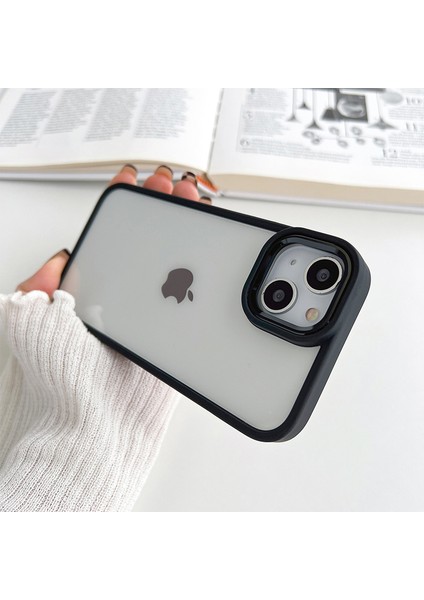 iPhone 15 Plus Uyumlu Kılıf Metal Tuş ve Kamera Çerçeveli Arkası Sararmaz Şeffaf Kenarları Renkli