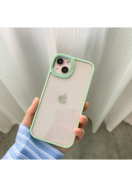 iPhone 15 Plus Uyumlu Kılıf Metal Tuş ve Kamera Çerçeveli Arkası Sararmaz Şeffaf Kenarları Renkli modelleri