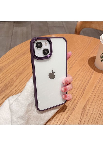iPhone 15 Plus Uyumlu Kılıf Metal Tuş ve Kamera Çerçeveli Arkası Sararmaz Şeffaf Kenarları Renkli fırsatları
