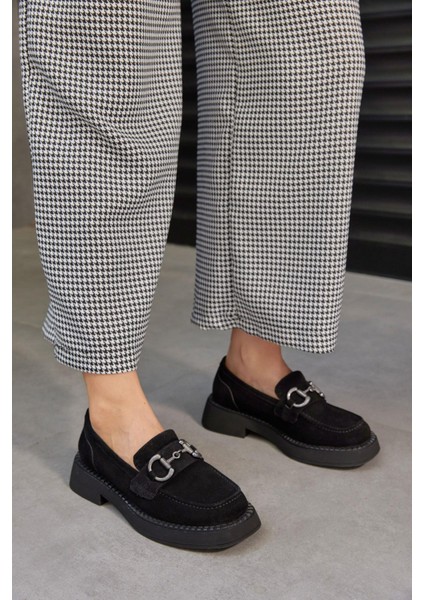 Toty Siyah Süet Deri Kadın Loafer