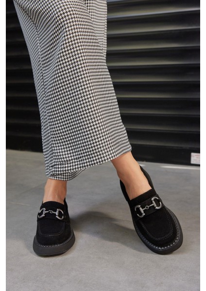 Toty Siyah Süet Deri Kadın Loafer