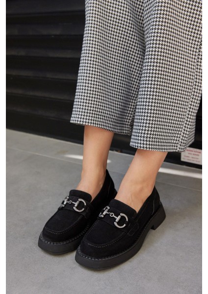 Toty Siyah Süet Deri Kadın Loafer