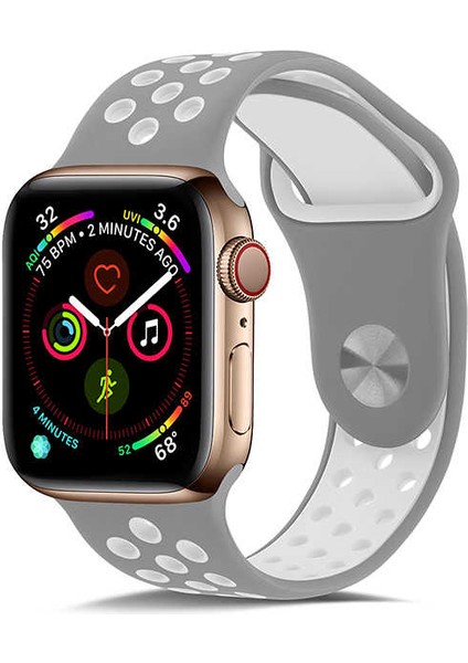 Good Case Apple Watch 9 Uyumlu 45MM Delikli Silikon Kordon-02 Gri-Beyaz