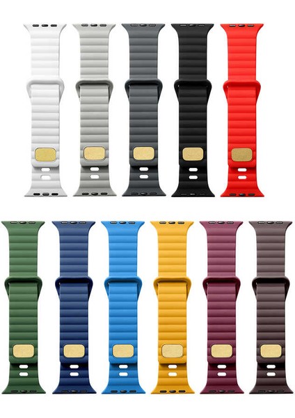 Apple Watch 9 Uyumlu 41MM Şerit Tasarımlı Silikon Kordon-73 Gri