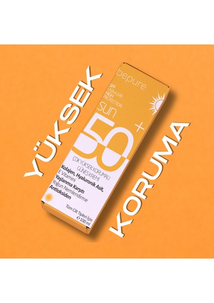 50 SPF Güneş Kremi Tüm Cilt Tiplerine Uygun Suya Dayanıklı 100 ml
