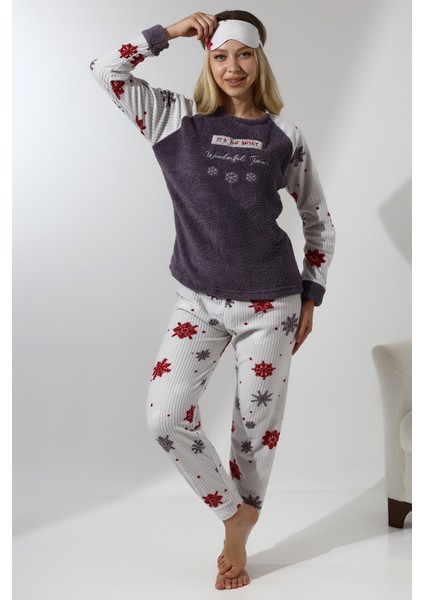 F5009 Peluş Welsoft Polar Kışlık Yumoş Kadın Pijama Takımı