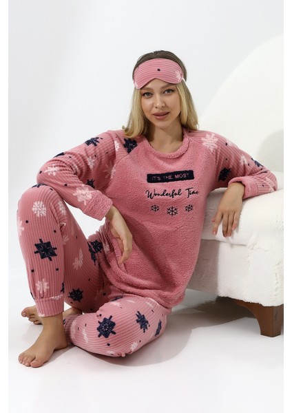 F5009 Peluş Welsoft Polar Kışlık Yumoş Kadın Pijama Takımı