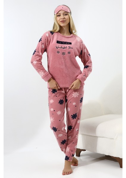 F5009 Peluş Welsoft Polar Kışlık Yumoş Kadın Pijama Takımı