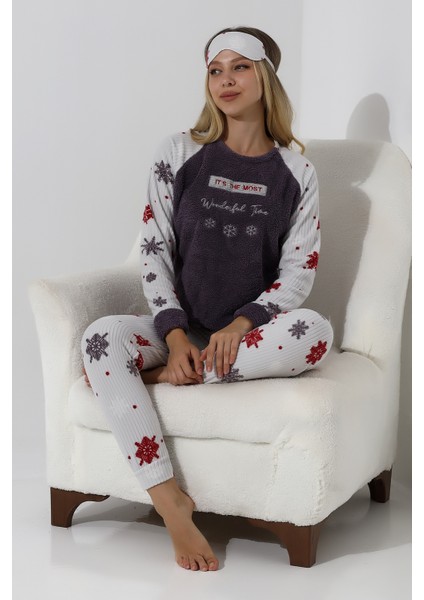 F5009 Peluş Welsoft Polar Kışlık Yumoş Kadın Pijama Takımı